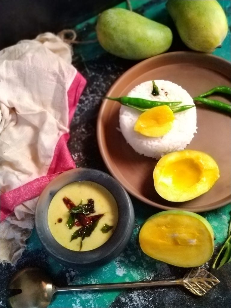 Mango Kadhi , with steamed rice...