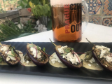 Quinoa in Grilled Aubergines Cups topped with Feta cheese served with Gouda Cheese